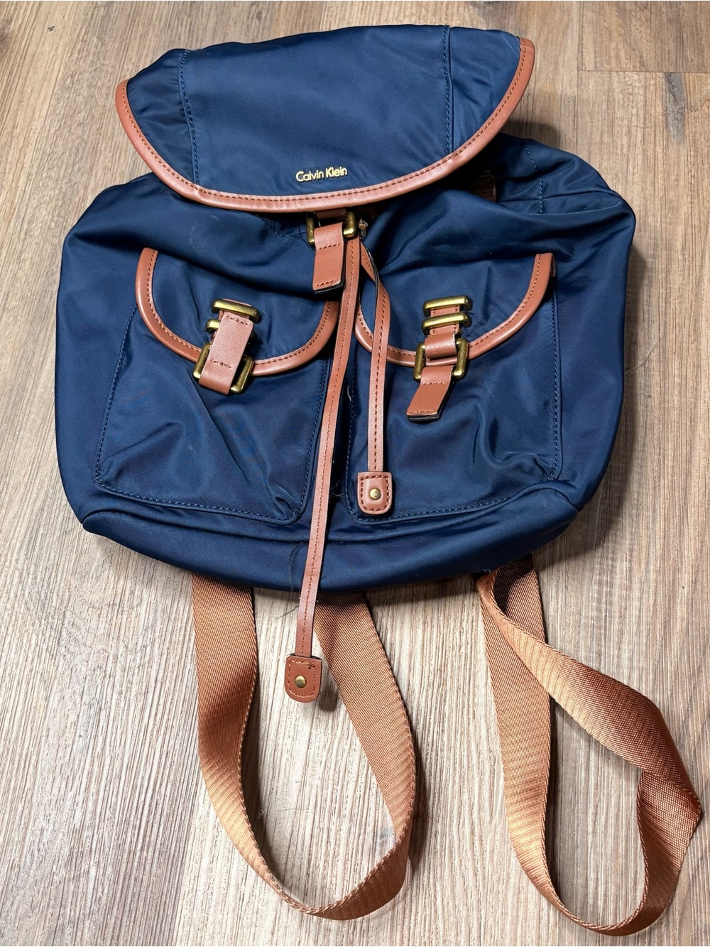 Calvin Klein Navy and Tan Nylon Backpack